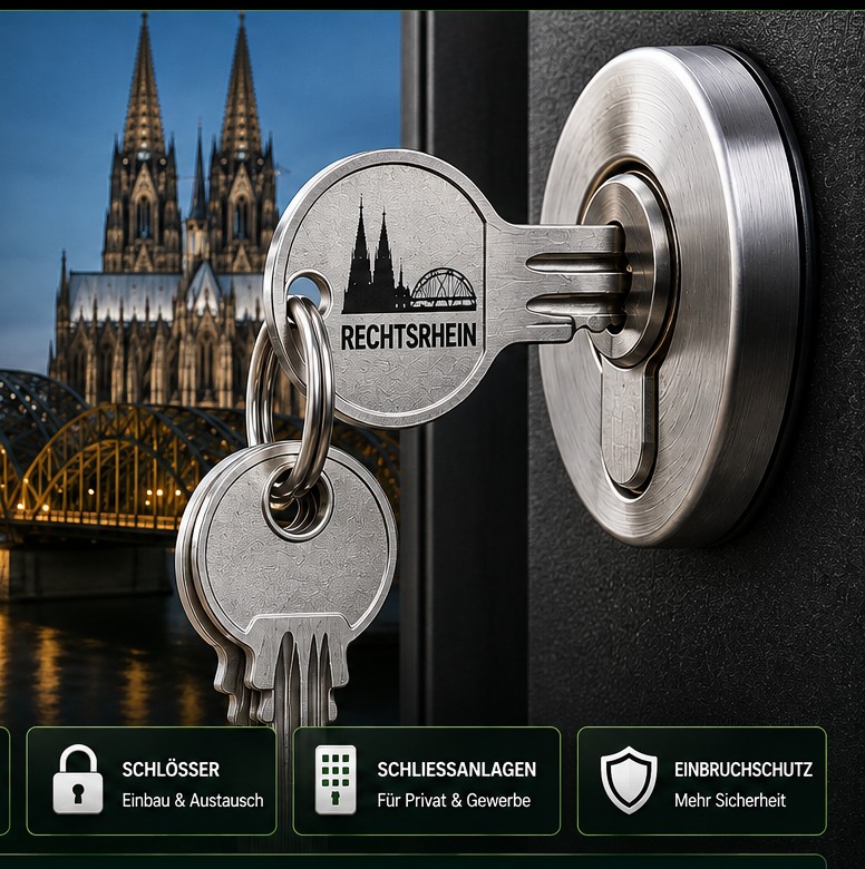 Schlüssel und Schloss vor Kölner Kulisse